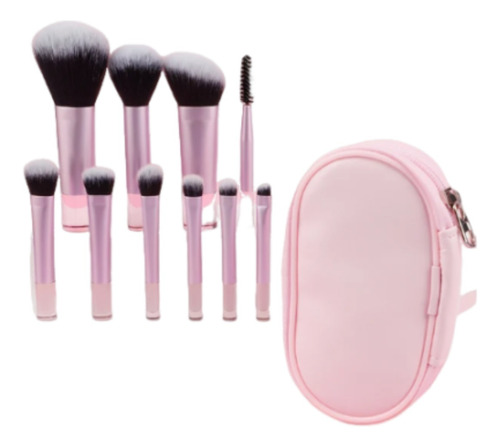 Mini Kit De Pincéis Profissionais De Maquiagem Portátil Rosa