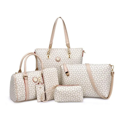 Set 6 Bolsas Mujer Estampado Cartera Moda Crossbody Tote Pu Color Blanco | Meses sin interés