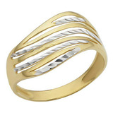 Anillo Ola Diamantada Oro Bicolor 10k, 10.9mm (tallas 6