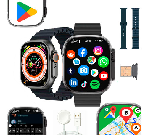Smartwatch Android X Ultra 2 4g Gps Wifi C/ Chip Celular 
