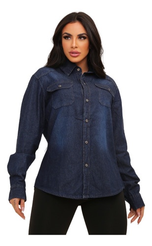 Camisa Jeans Social Com Botões Feminino 