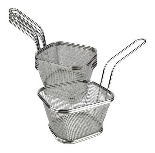 Kit Com 10 Mini Cesta Inox Para Petisco Fritas Servir Porção