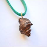 Collar Caracol Real En Cobre, Cuero Turquesa,  Cod1