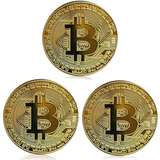 Moneda Bitcoin Paquete 3 Monedas Chapado En Oro + Protector