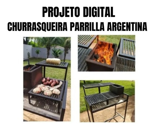 Projeto De Churrasqueira Parrilla Argentina Brasa - Grelha. Cor Preto