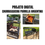 Projeto De Churrasqueira Parrilla Argentina Brasa - Grelha. Cor Preto