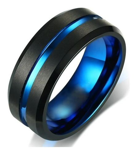 Anillo De Tungsteno 8mm Azul/negro