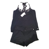 Pijama Verano 10284 Musculosa Encaje Negro Y Short Promesse