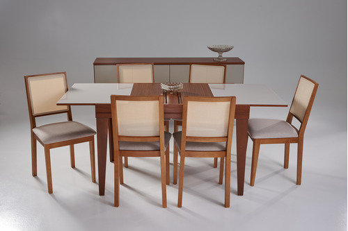 Conjunto Mesa De Jantar Extensível Com Vidro + 4 Cadeiras