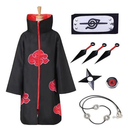 7 Aderezo + Traje De Cosplay De Naruto Akatsuki Capa De Ropa