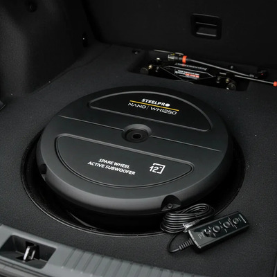 Subwoofer Amplificado 12 pulgadas con control remoto alambrico BASS BOST,FRECUENCIA Y FASE , Auto Encendido , Llanta Repuesto , Bajos , Nano Steelpro Color Negro para Auto camioneta | Meses sin interés