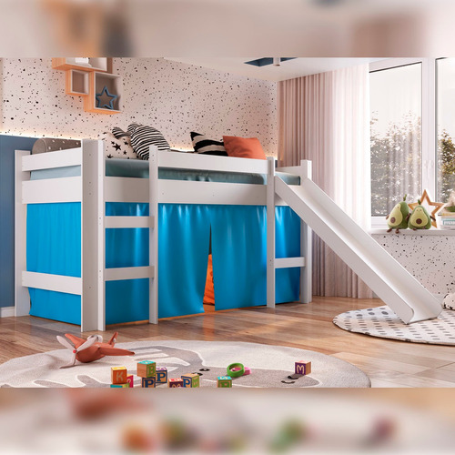 Cama Infantil Menino/menina Com Escorregador E Cortina