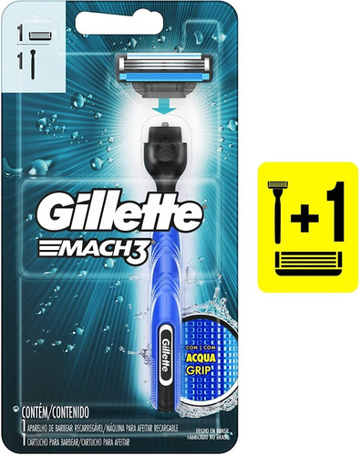 Aparelho Barbear Gillette Mach 3 Aqua Grip Com Recarga