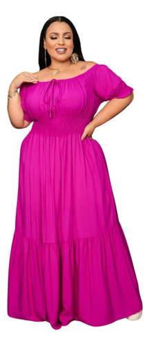 Vestido Longo Plus Size Ciganinha Babado Luxo Modinha