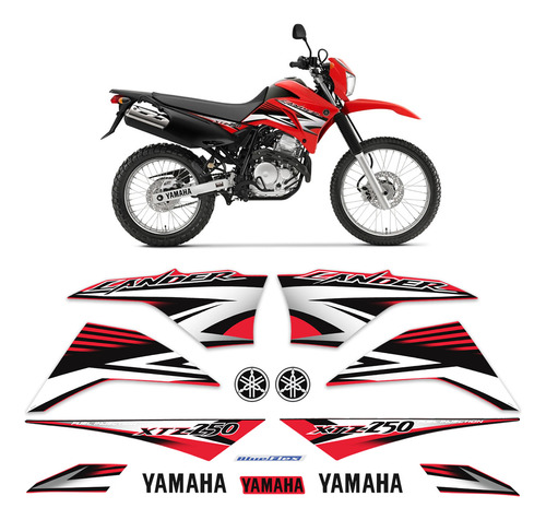 Adesivos Yamaha Lander Xtz 250 2011 Moto Vermelha + Emblemas