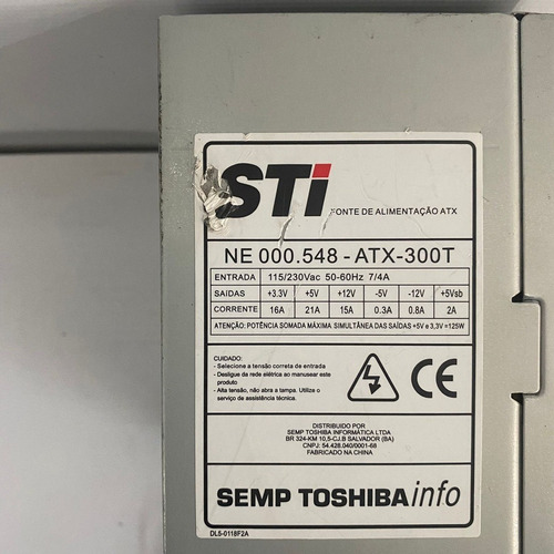 Fonte Nominal Sti Modelo: Ne000.548-atx-300t 125w Sata