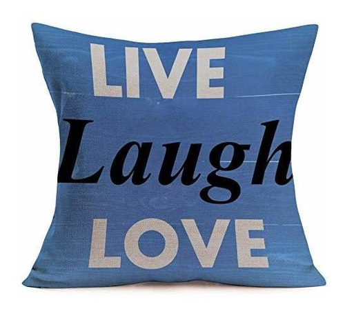 Funda Cojín Inspiracional Live Laugh Love, Azul.