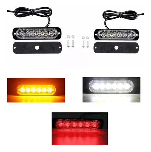 Par Destellante Barra Led Estroboscopica Auto 6 Led 12/24v