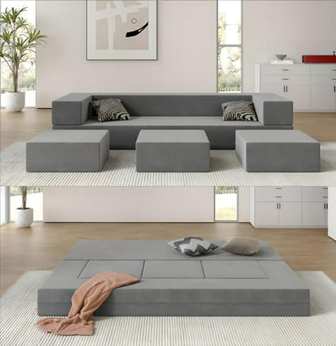 Sofá Cama Plegable  80 , Con Memory Foam, 3 Otomanas