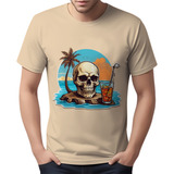 Camisa Camiseta Color Estampa Caveira Na Praia Cerveja Hd 1