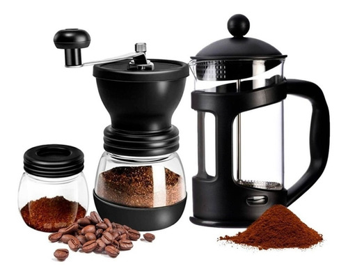 Combo Cafetera Prensa Francesa 600ml Molino Manual Graduable