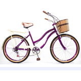 Bicicleta Aro 26 Retrô Vintage Feminina Cesta Vime Bagageir