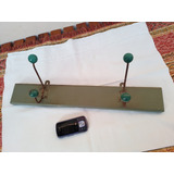 Antiguo Perchero Pared Bolita 2 Ganchos  49 Cm Verde Militar