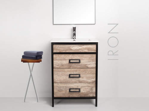 Mueble De Baño De Pie Iron Con Loza 60x46cm Vintage - Campi