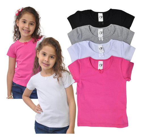 Lote 4 Camisetas Babylook Manga Curta Coton Infantil Menina