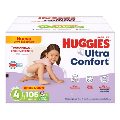 Pañales Huggies Ultraconfort Etapa 4 (grande) Niña 105 Pzas Niñas Grande (g) | Envío gratis