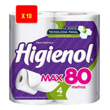 Pack X10 Papel Higienico Hoja Simple Max Higienol 80mt X4.