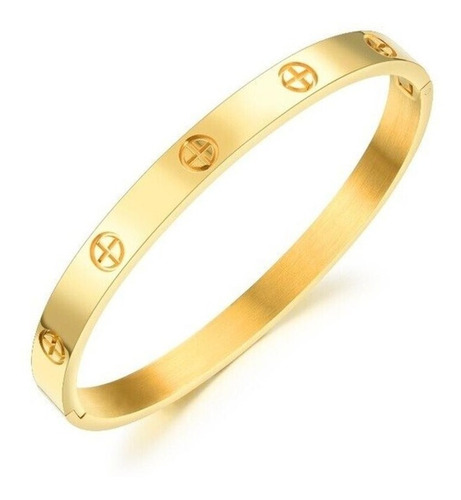 Pulseira Feminina Bracelete De Aço Inoxidável Folheado A Ouro 18k Vanglore 1252 Stardom Comprimento 18 Cm Cor Dourado Sem Pedras Diâmetro 5.8 Cm