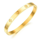 Pulseira Feminina Bracelete De Aço Inoxidável Folheado A Ouro 18k Vanglore 1252 Stardom Comprimento 18 Cm Cor Dourado Sem Pedras Diâmetro 5.8 Cm