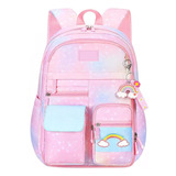 Mochila Bolsa Niña Escolar Primaria Impermeable Gran Capacidad Antirrobo Multicompartimento Con Colgante Arco Iris