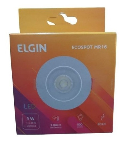 Kit 3 Spot Led Elgin Luminária Mr16 5w 3000k Redondo Direc Cor Branco 110v/220v