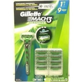 Kit Carga Gillette Mach3 Sensitive 9 Cartuchos E Barbeador