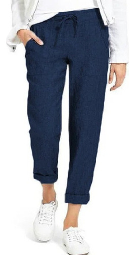 Pantalones Sueltos De Algodón Y Lino Elástico Para Mujer
