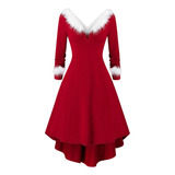 Vestido Mujer Retro Navidad Manga Larga Peluche Alto Y 1405