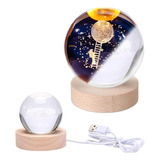 Luz Noche Cristal Escalera A La Luna 3d Led Usb Base Madera