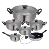 Bateria De Cocina Cacerolas Y Sarten 12 Piezas Acero Inox 