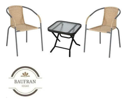 Set Balcon/jardin Mesa Auxiliar + 2 Sillas Rattan Cafe Claro