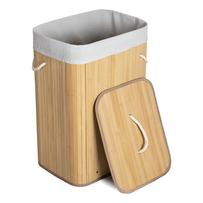Cesto Ropa Sucia Bambú Ag Box Plegable Con Asas Y Tapa Caqui | Envío gratis