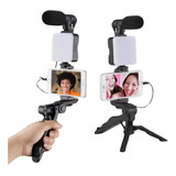 Kit De Gravação 5em 1 Vídeo Tripé Led Suporte Celular Selfie