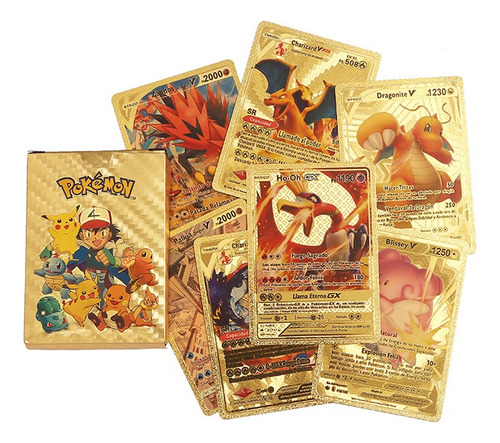 55 Tarjetas Cartas Pokemon Gold Foil Tarjetas Dorado