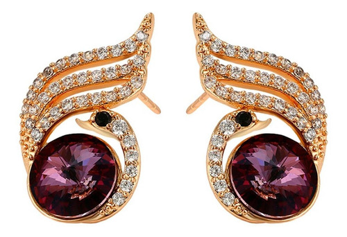 Aretes Broquel Para Dama Cisne Swarovski Oro 18k Lam