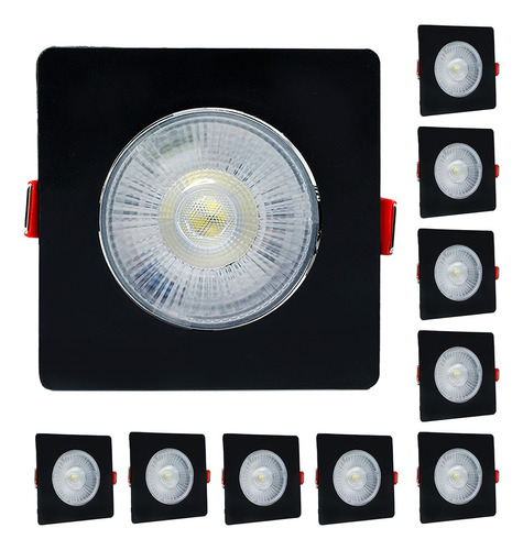 Kit 10 Spot Led Capa Preto 7w Direcionável Quadrado