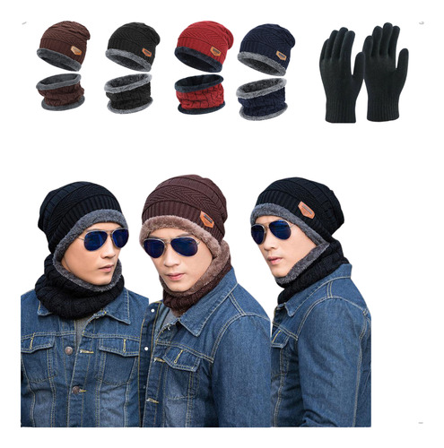 Kit Frio Touca Forrada Gorro + Cachecol + Luva Touch Screen