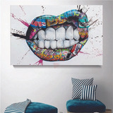 Cuadro Labios Dientes Graffiti Arte Canvas Grueso 90x60