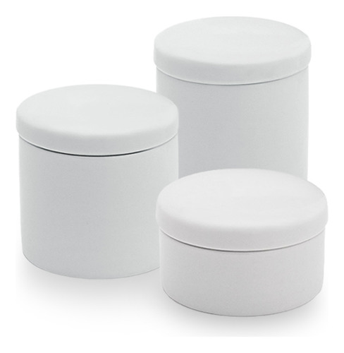 Kit Higiene Banheiro 3 Potes Porcelana Branca Com Tampa
