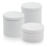 Kit Higiene Banheiro 3 Potes Porcelana Branca Com Tampa